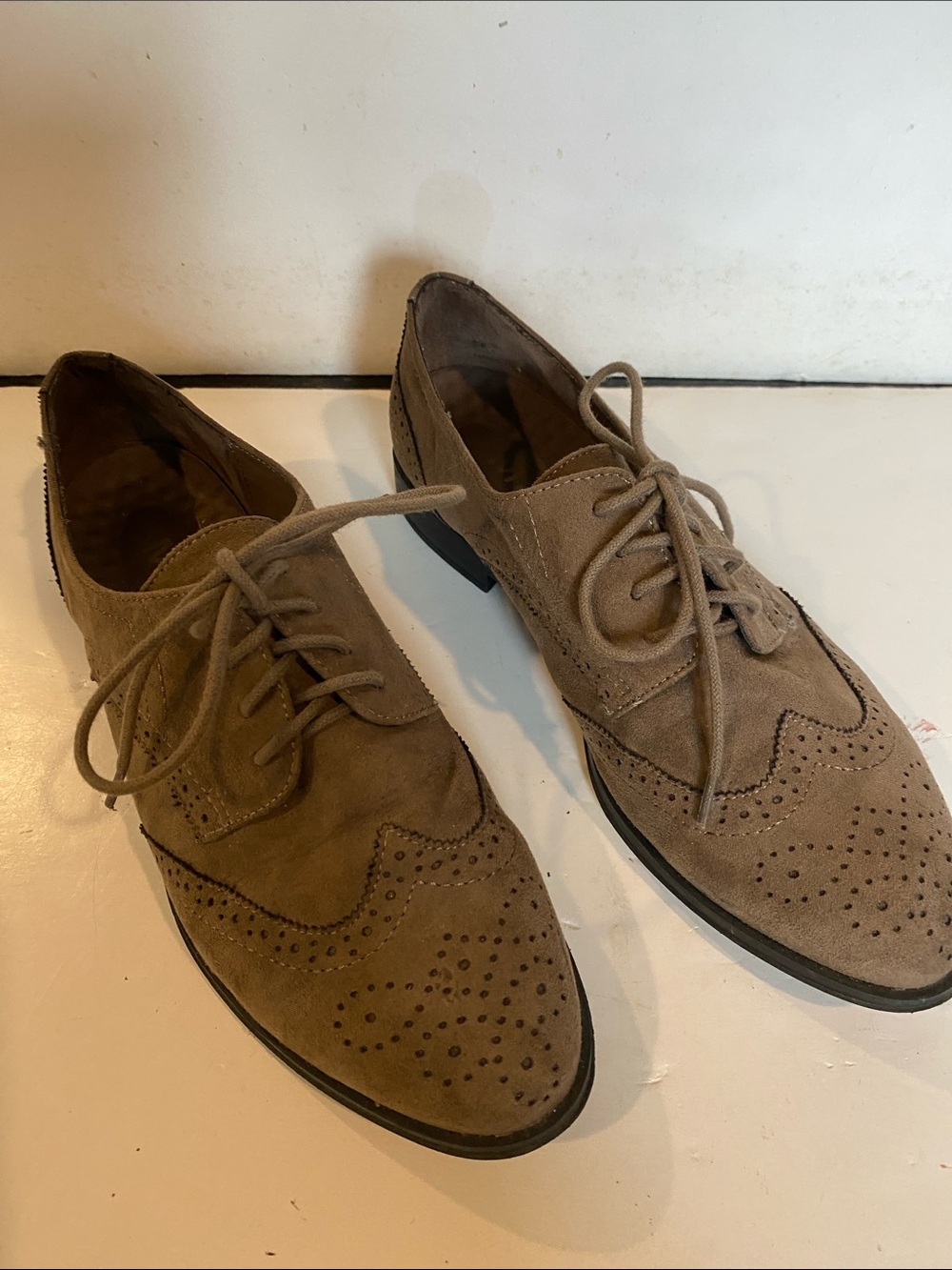 Taupe Suede Oxford Flat Shoes